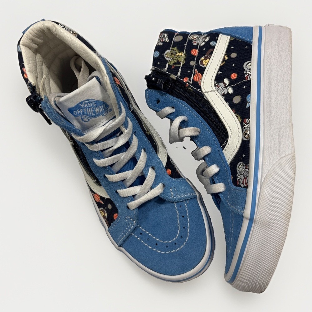 Vans Sk8-Hi Reissue Side Zip Glow Cosmic Zoo Blue Suede Sneakers Kids 13